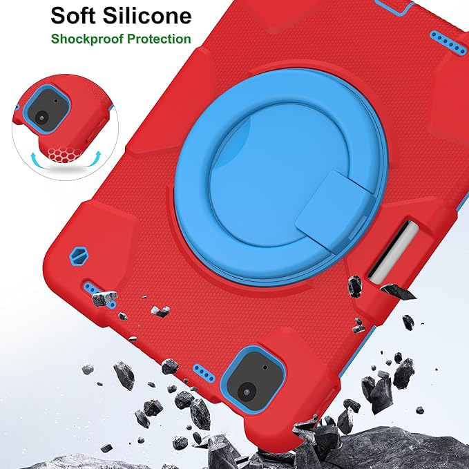 Andnary Case for iPad Air 11 inch Case M4/M3/M2 (2026/2025/2024), Heavy Duty Shockproof Cover with Screen Protector, 360° Rotating Stand, Pencil Holder, Shoulder Strap (Red+Blue)