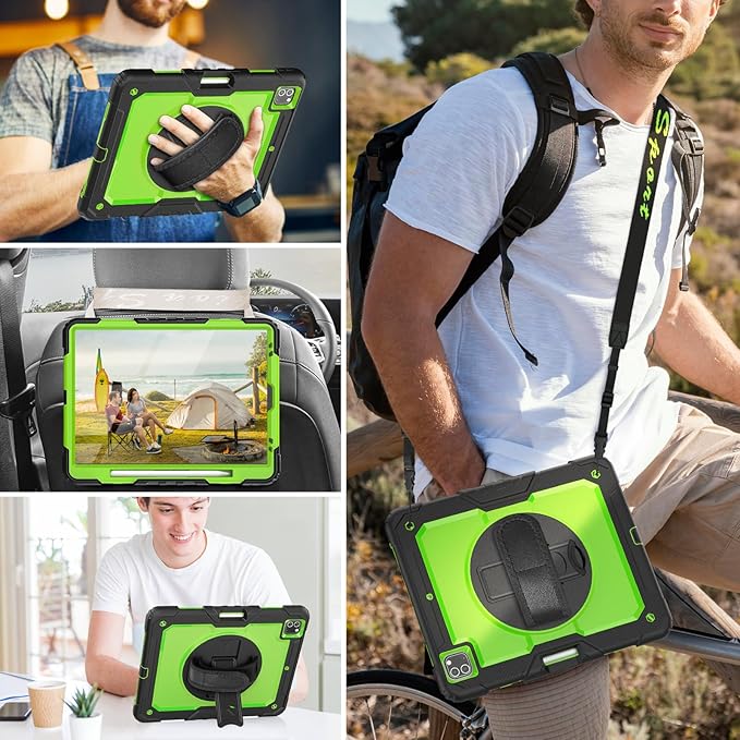 HXCASEAC Case for iPad Pro 12.9 Case (6th 5th 4th 3rd Generation), Shockproof Design | Pencil Holder | Hand Strap | Screen Protector | Heavy Duty Protective iPad 12.9 inch 2022/2021/2020/2018 - Green