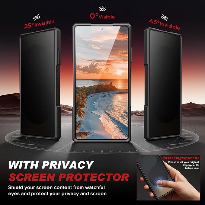 TONGATE Magnetic for Samsung Galaxy S25 Ultra Case with Privacy Screen Protector, [Compatible with MagSafe][Camera Protective Cover][Military-Grade Protection] Ring Stand Case S25 Ultra, Dark Blue