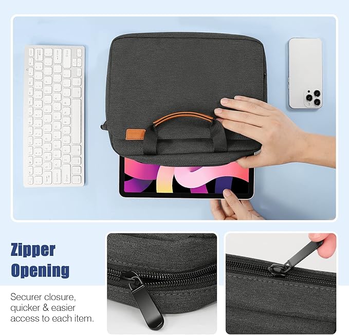 MoKo 13 Inch Tablet Sleeve Case Fits 13 Inch New iPad Pro M5 & Air M4 2026,iPad Pro 12.9 M2&M1,Surface Laptop Go 12.4,Galaxy Tab S8+/S9+ 12.4,Multi-Functional Pockets with Shoulder Strap,Black&Gray