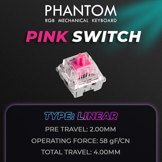 TECWARE Phantom+ Elite 87 Key RGB Mechanical Gaming Keyboard | 3 Mode Wireless Bluetooth 5.0 2.4GHz & USB C Wired | Hot Swappable 5 Pin | Double Shot PBT Keycaps | Wraith Pink Switch - White