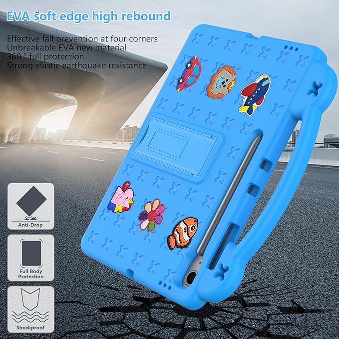 AKABEILA Compatible with Samsung Galaxy Tab A11 2025 Tablet Case, Kids Friendly Universal Lightweight Shockproof Protective Case with Shoulder Strap & Stand Handle Sky Blue