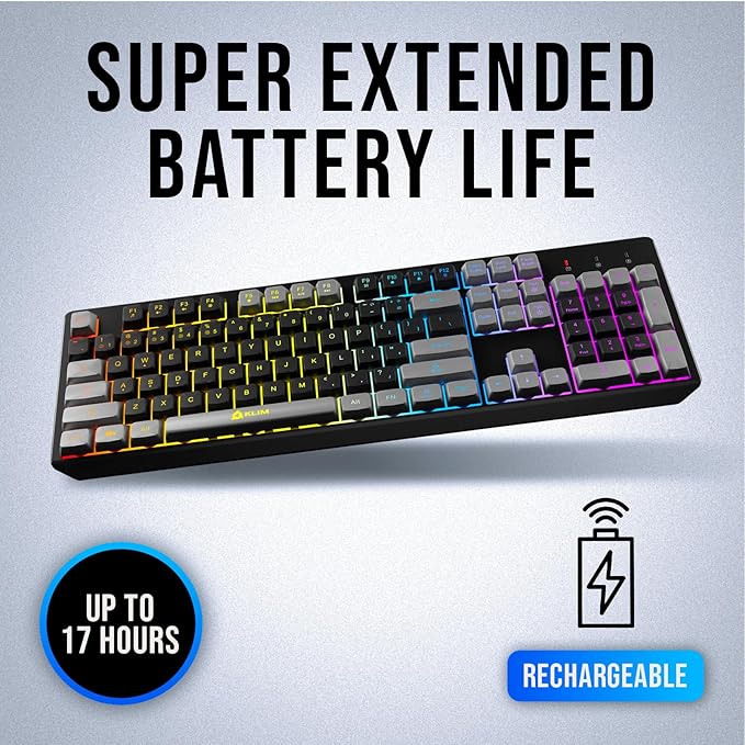 KLIM Chroma Wireless Keyboard – RGB Backlit Gaming, Rechargeable Battery, PC Keyboard, Durable & Water-Resistant, Compatible with PS4, PS5 & Mac - Black