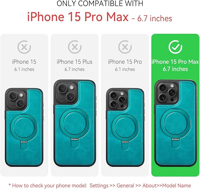 for iPhone 15 Pro Max Case with Stand, Compatible with MagSafe, Slim Thin PU Leather & Durable TPU Drop-Proof Protective Phone Cases with Tempered Glass Screen Protector 6.7", Turquoise