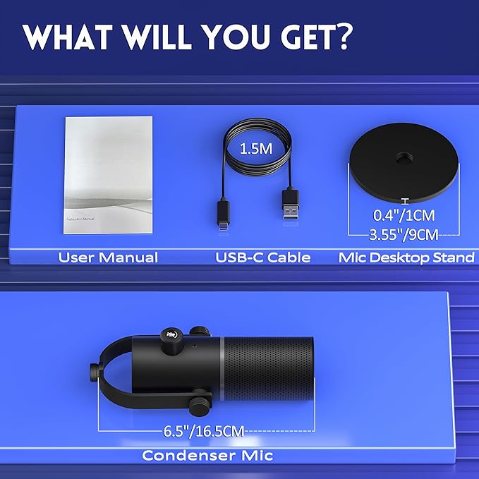 Gaming Microphone, USB Microphone for PC, Plug & Play Condenser Mic with RGB Light, Desk Computer Microphone, Gain Control, Singing, Recording, Streaming, Podcasting, PS4/5 and Conference