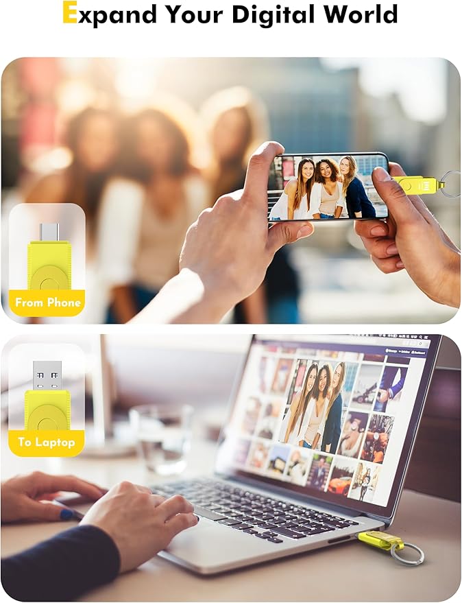 MOSDART 256GB USB C 3.2 Fast Speed C and A Dual Flash Drive, exFAT Memory Stick with Keychain and LED Indicator, for iPhone 15,16, 17, Android Phone, iPad, MacBook, and Other Laptops,Yellow