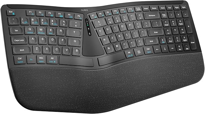 Nulea RT07B Wireless Ergonomic Keyboard - Split Keyboard, Wrist Rest, Natural Typing, Bluetooth and USB Connectivity, USB-C Rechargeable,Compatible with Windows Mac (Silver White)