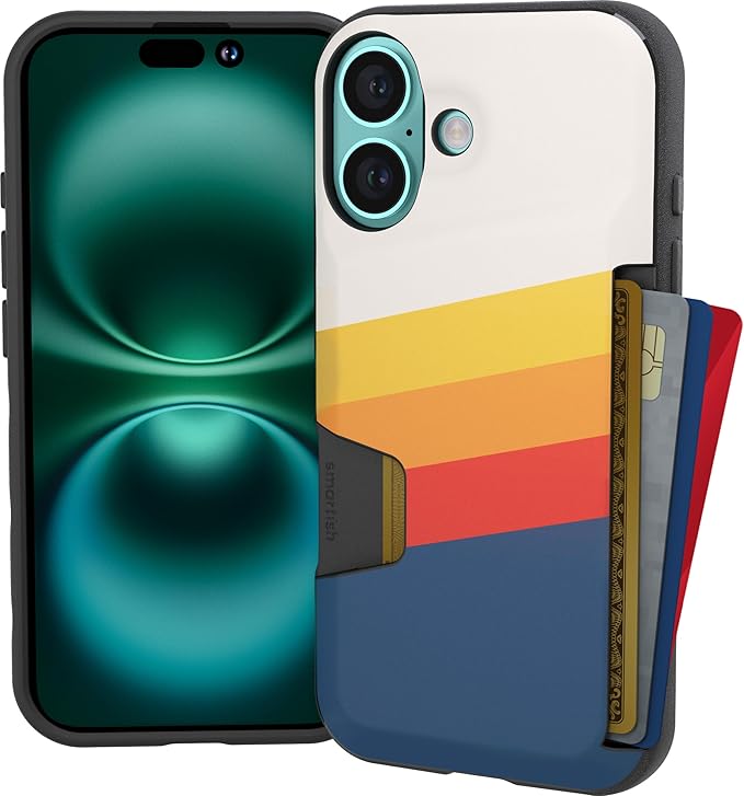 Smartish® iPhone 16 Wallet Case - Wallet Slayer Vol. 1 [Slim + Protective] Credit Card Holder - Drop Tested Hidden Credit Card Slot Cover for Apple iPhone 16 - Striped Up