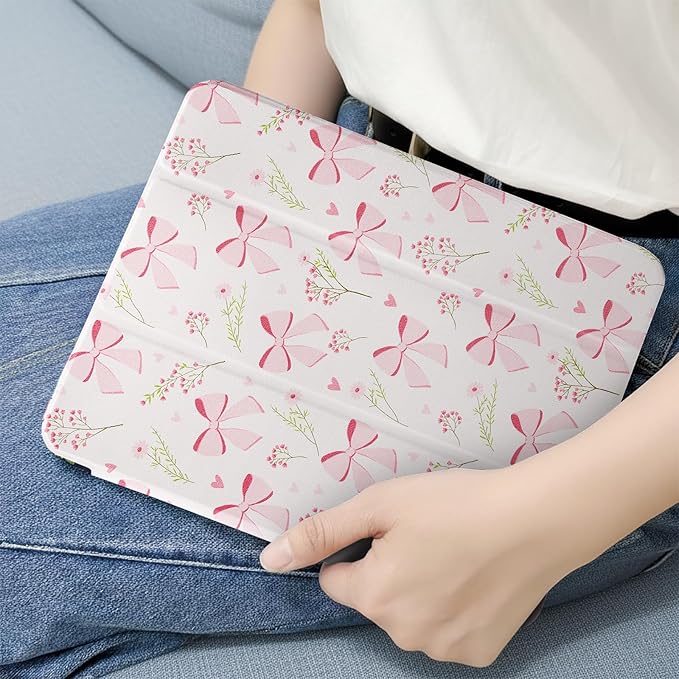 MrARTIST for iPad Air 11 Inch Case M3/M2 - Air 5th/4th Generation 10.9" Cute Women Girls Girly Kawaii Aesthetic Kawaii Design for Apple Air Tablet Cover with Pencil Holder, Bow Flowers