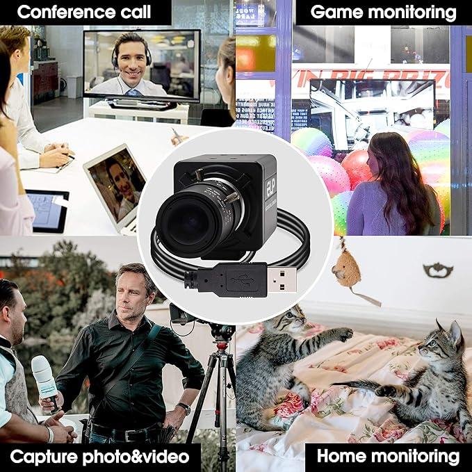 4K Webcam with 2.8-12mm Varifocal Lens, Plug&Play Sony IMX317 Sensor USB Camera Video Surveillance Streaming Computer Webcam 3840x2160@30fps USB Camera for Windows Linux Android Mac
