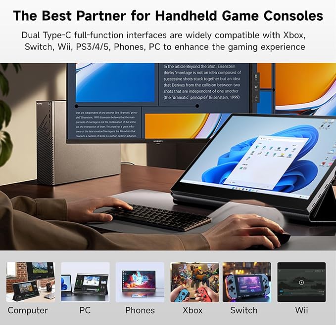 15.6" Portable Monitor 4K OLED Touchscreen, 100% Adobe RGB 10-Bit Color, USB-C External Display for Laptop, PC, Mac, Phone, Gaming, with Smart Cover & Stand