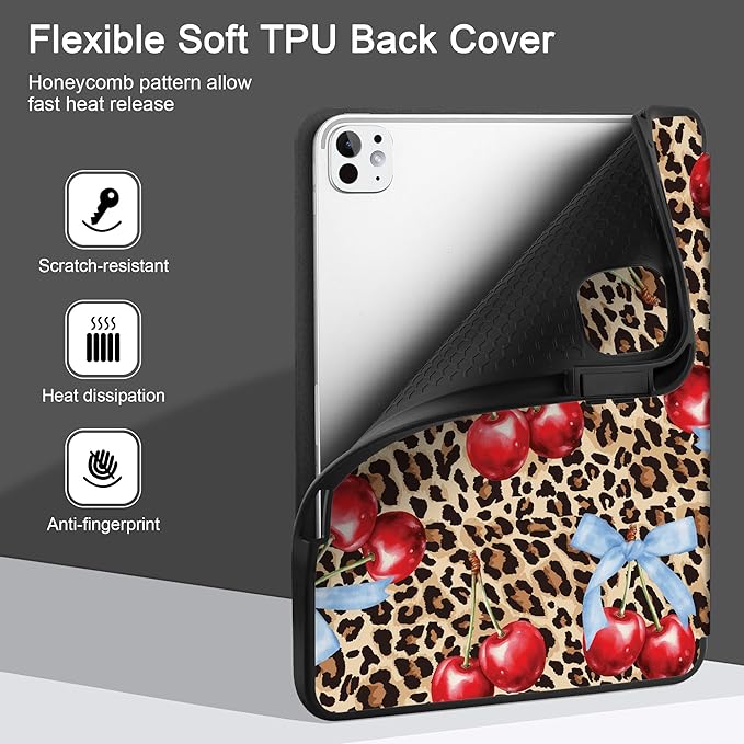 DONGKE Case for iPad Pro 11 inch (M5 2025 / M4 2024, 6th & 5th Generation) – [Built-in Pencil Holder] Ultra Slim PU Leather Trifold Stand Cover with Soft TPU Back, Auto Wake/Sleep, Leopard