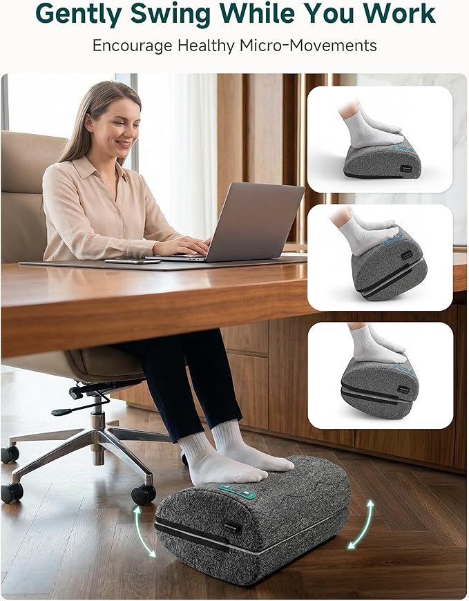 Vibration Foot Rest with Heat & Swing Function, Adjustable Ergonomic Footrest for Under Desk, 3 Graphene Heat Levels, 3 Massage Modes, Timer, Office & Home Relaxation Foot Stool