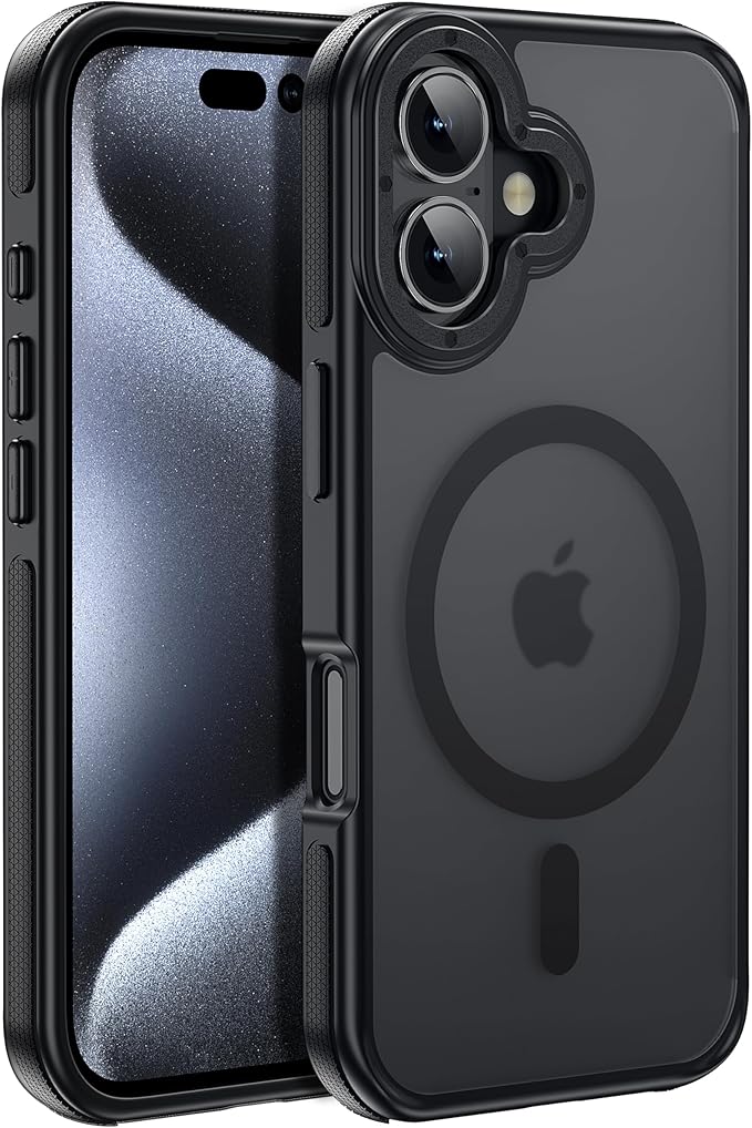 Strong Magnetic for iPhone 16 Plus case [10Ft Military-Grade Protection] Compatible with fit MagSafe Shockproof Slim Thin Cover 6.7 inch 16 Plus Phone case, Black Bumper