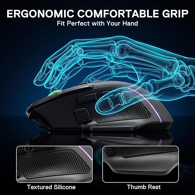 Redragon M925 PRO Wireless Gaming Mouse, 26,000 Max DPI Optical RGB Mice with 10 Programmable Buttons, Hyper-Fast Scroll, Software Supports DIY Keybinds & DPI, Black