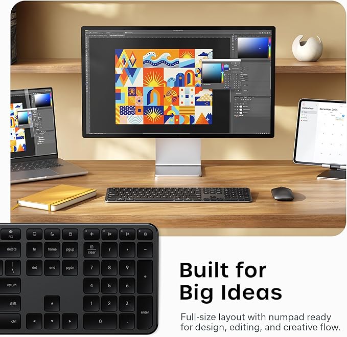 Satechi Slim EX3 Wireless Keyboard, Full-Size Keyboard w/Numpad, Multi-Device Bluetooth, 2.4GHz Connection for macOS, Windows, Android, Instant OS Key Remap,USB-C Rechargeable Battery, Space Black