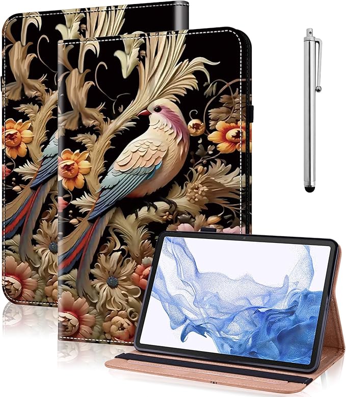Case for iPad Air 13 inch (M4/M3/M2) 2026/2025/2024, PU Leather Stand Shockproof Cover with Pen Holder & Card Slots - Flower Birds