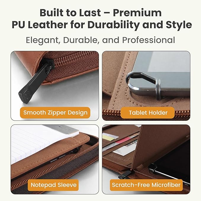 KHOMO Universal Padfolio Case – Tablet Portfolio Organizer with Notepad Holder – Compatible with iPad 10th/11th Gen, iPad Pro 11, iPad 7/8/9 (10.2", 10.9", 9.7")