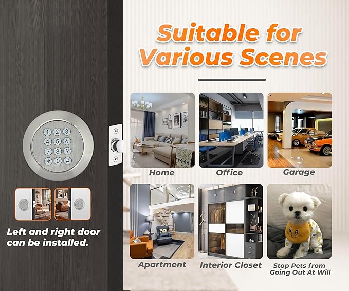 Nickel Electronic Keypad Door Knob - Keyless Entry Door Knob with Anti-Slip Grip, 3s Auto-Lock, Backlight - Easy Install for Home/Office