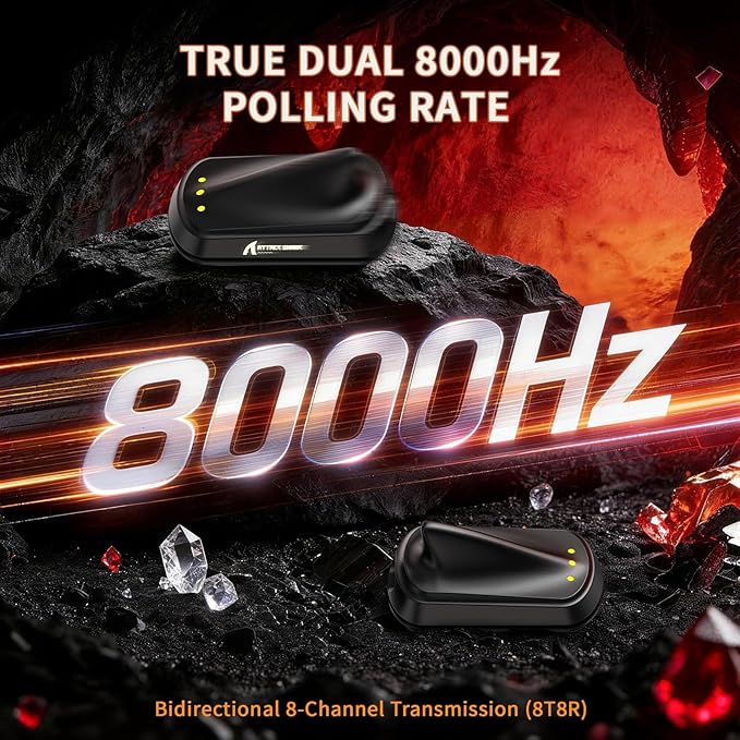 ATTACK SHARK X11 Ultra 8K Carbon Fiber Wireless Gaming Mouse,Nordic 54L15 MCU,PAW3950MAX Sensor,59g Superlight,42000 DPI,BT/2.4Ghz/Wired Mouse with 100 Million Clicks,Programmable for Pc/Mac,Red