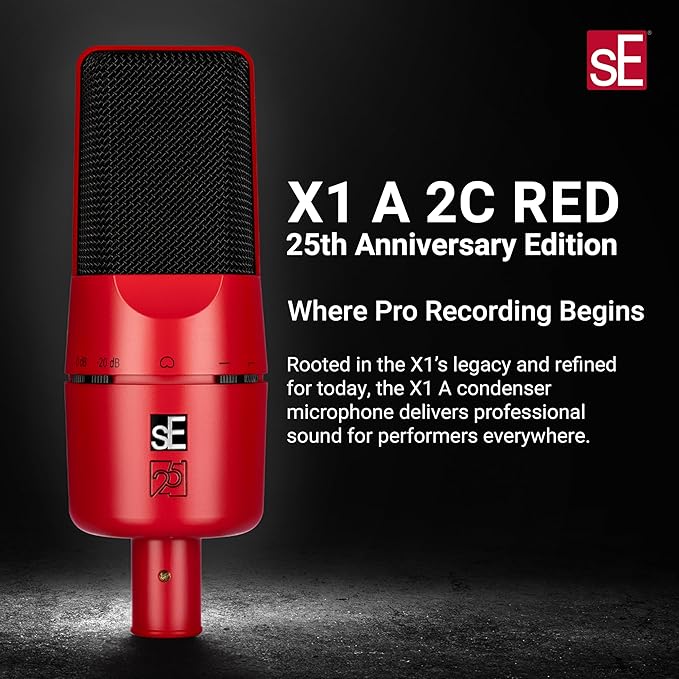 SE ELECTRONICS X1 A 2C Large Diaphragm Condenser Microphone with 100 Hz Filter & -20 dB Pad - XLR Condenser Mic for Singing & Instruments - Professional Studio Microphone for Recording (Red)
