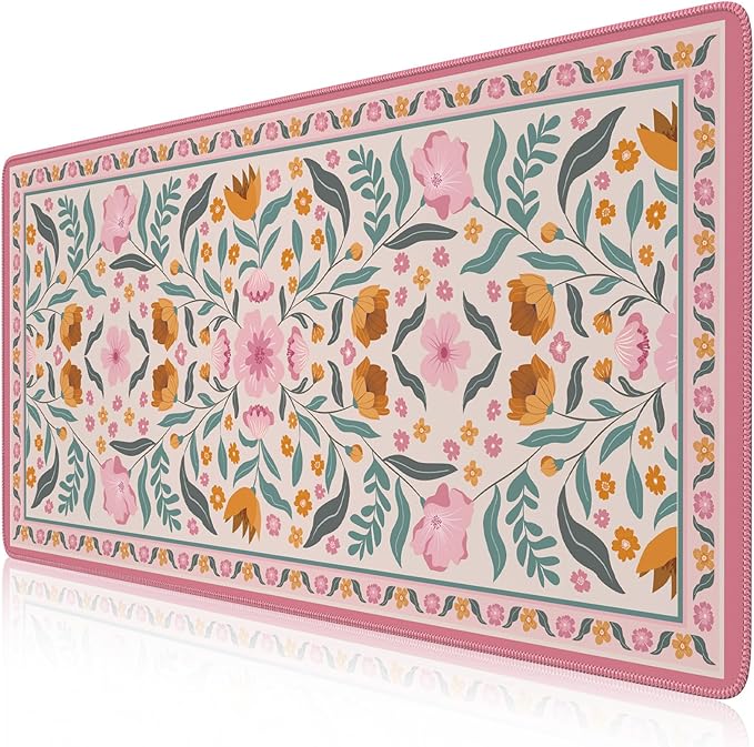 iLeadon Desk Protector Pad Mat Pink, Large Floral Mouse and Keyboard Pad with Smooth Lycra Surface, Long Full Desk Mouse Pad for Laptop, Gaming Desks Mat Cute for Office, Home (Pink)