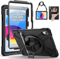 Gerutek Case for iPad (A16) 11th/10th Generation 11"/10.9" (2025/2022), Full-Body Shockproof Protective Case with Screen Protector, 360° Rotating Stand, Hand/Shoulder Strap, Pencil Holder - Black