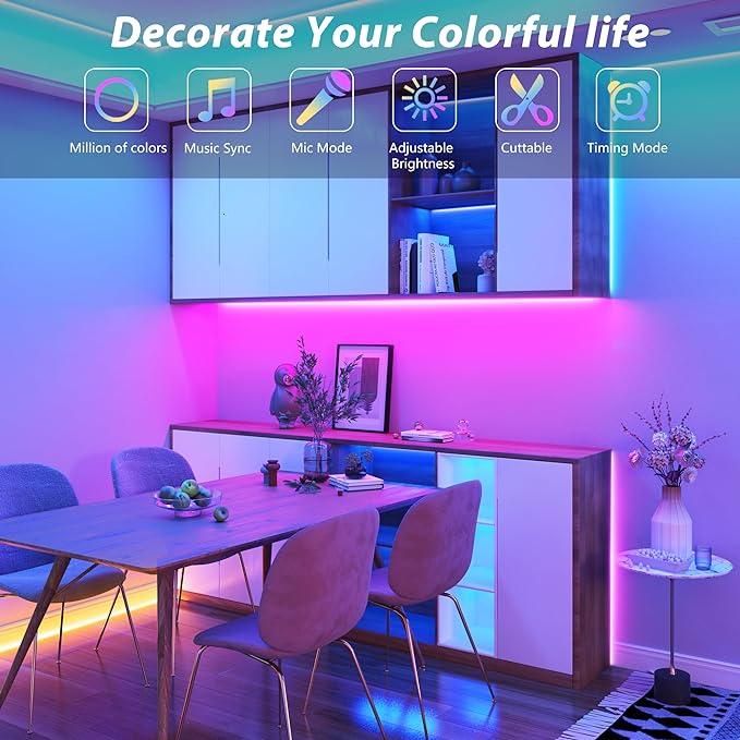 Ledagic 130 ft LED Lights for Bedroom Music Sync RGB LED Strip Lights with APP & Remote Control LED Lights for Room Home Party Christmas Wall Decor (2 Rolls of 65ft)