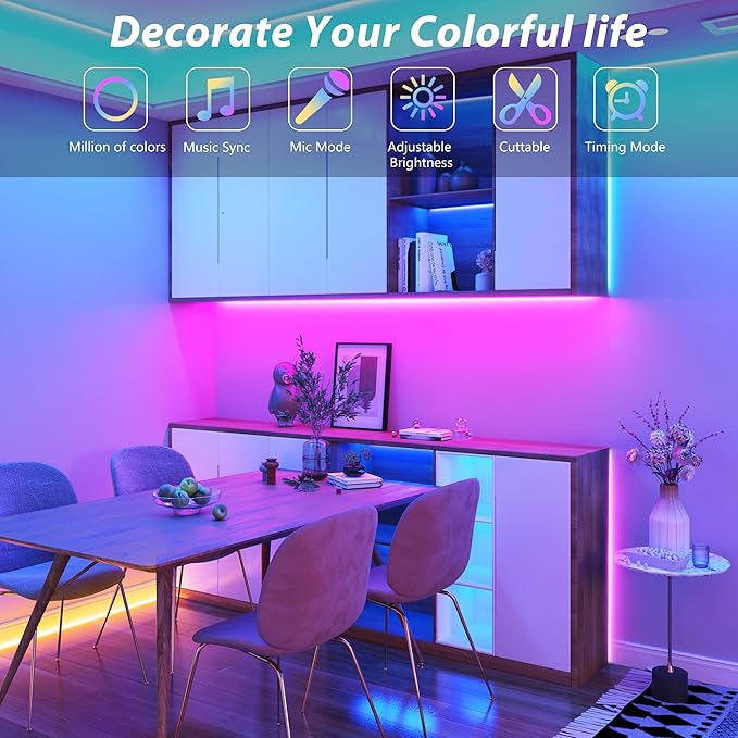 Ledagic Led Lights for Bedroom 400 ft (4 Rolls*100ft) Music Sync RGB Led Strip Lights with Remote App Control, Color Changing Led Lights for Room Home Kitchen Party Decor