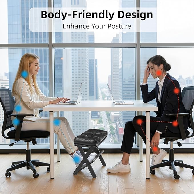 Double Step Foot Rest Under Desk, Wooden Desk Foot Rest with Non-Slip EVA Stepping Surface, Ergonomic Under Desk Foot Stool, Enhances Posture, Office Home Work-Black