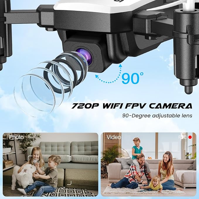 SIMREX Mini Drone with 720P Camera for Kids & Beginners - Foldable RC Quadcopter, Optical Flow Positioning, Altitude Hold, 3D Flip, 2 Batteries 20Min Flight, Safe & Easy Indoor Outdoor Flying Toy Gift (New White)