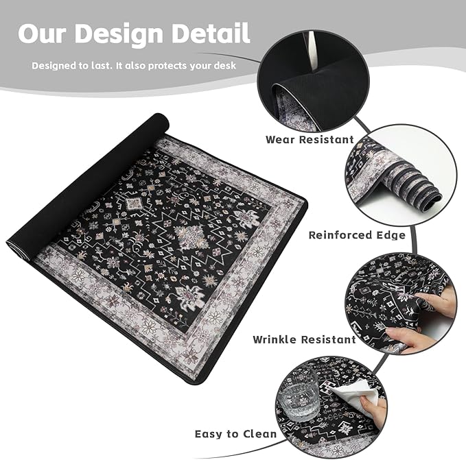 Baziabbo Black Desk Mat,XXL Extended Large Mouse Pad,Gaming Mousepad with Stitched Edge,Non-Slip Rubber Base Keyboard Desk Pad for Home Office Study Game (Black)