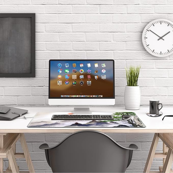 Large Gaming Mouse Pad, AIMSA Extended Mouse Pad with Stitched Edge, XL Keyboard Mouse Mat Non-Slip Rubber Base Desk Pad 31.5x15.7inch for Office Home Game Work -Pine Tree Mountains