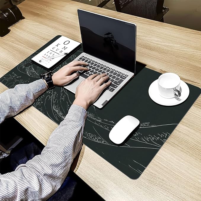 Japanese Gaming Mouse Pad Abstract Black Mouse Pad Clearance Overstock Limited Stock Discontinued Size 31.5x11.8 Inch Black Sea Wave Texture Non-Slip Keyboard Mouse Mat