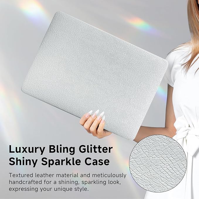 Funut for MacBook Air 13 inch Case 2022 2021 2020 2019 2018 Release A2337 M1 A2179 A1932 Touch ID, Luxury Snake PU Leather Scratch & Shockproof Hard Shell Case & Keyboard Cover,Snake White
