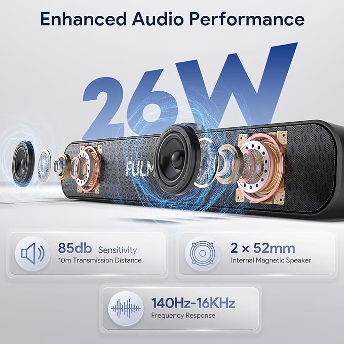 FULMINARE Bluetooth Speaker with 26W HD Sound, Portable Speaker Up to 30H Playtime, AUX&TF-Card&USB Input, LED Lights, Speakers Bluetooth 5.3 Wireless for Home/Party/Outdoor, (Black)
