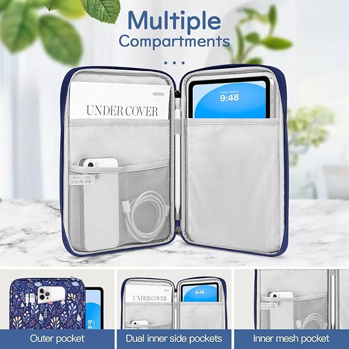 Dadanism 9-11" Tablet Sleeve Bag Carrying Case for iPad (A16) 11th Gen 11", iPad 10th Gen 10.9" Air 5/4, iPad Air M4/Pro 11", iPad 9/8/7th, Galaxy Tab A11+ Plus 11", Remarkable 2 10.3", Night Blue