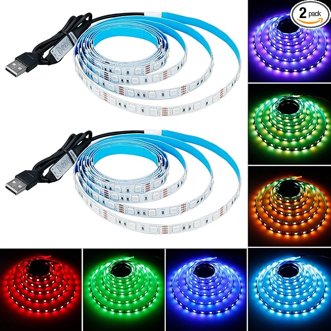 5V USB RGB LED Strip Light USB Powered 13.2ft/4M (2pcs x 6.6ft) 240LEDs Flexible SMD 5050 with Controller Dimmable 19 Dynamic Modes 20 Static Colors No-Waterproof IP20 LED Tape Lights