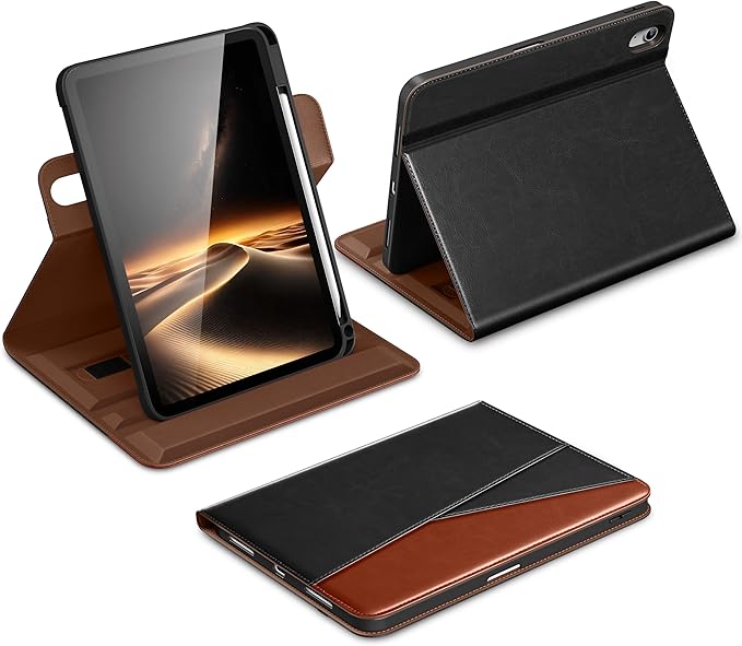 DTTO for iPad Air 11 inch Case M4 / M3 / M2 (2026/2025/2024), iPad Air 5th / 4th Gen (2022/2020), 360 Degree Rotating Premium Leather Folio Stand Cover with Pencil Holder, New Black Brown
