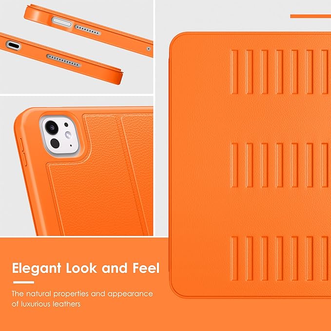 VIKESI Case for iPad Pro 11 inch (M5/M4) 2025/2024,Multiple Angles Magnetic Stand Cover,Shockproof Back,Pencil Holder,and Auto Sleep/Wake,Orange
