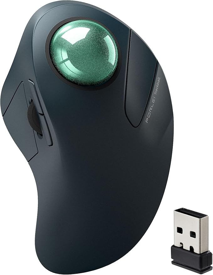 Wireless Trackball Mouse for Large Hands, Ergonomic Index Finger Control, Rechargeable Bluetooth/USB Mouse with Precise Smooth Tracking, Multi-Device Connection for Windows & Mac, Green