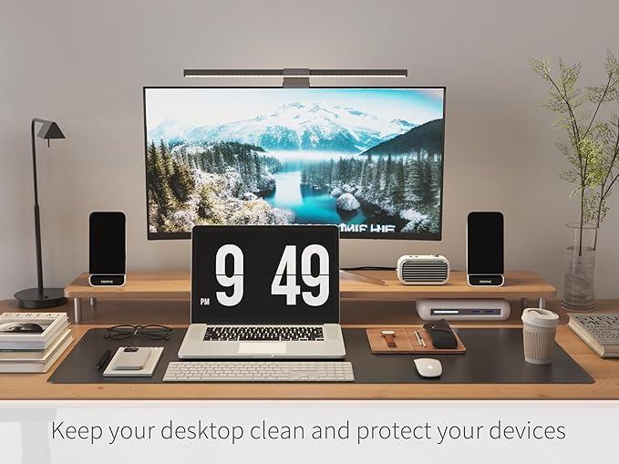 RENMTURE Dual-Sided Mouse Pad, Natural Cork & PU Leather Large Desk Pad for Office and Home Work, Desk Protector Non-Slip, Waterproof, Easy Clean (Black,47"x17")
