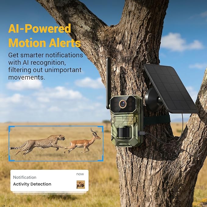 Hubposh 4G LTE Cellular AI Security Camera with Solar Panel, 1080p Outdoor Cameras for Home Security, Night Vision, Live View, Two-Way Talk, IP65, Built-in SIM Card, Unlimited Plan (Sold Separately)
