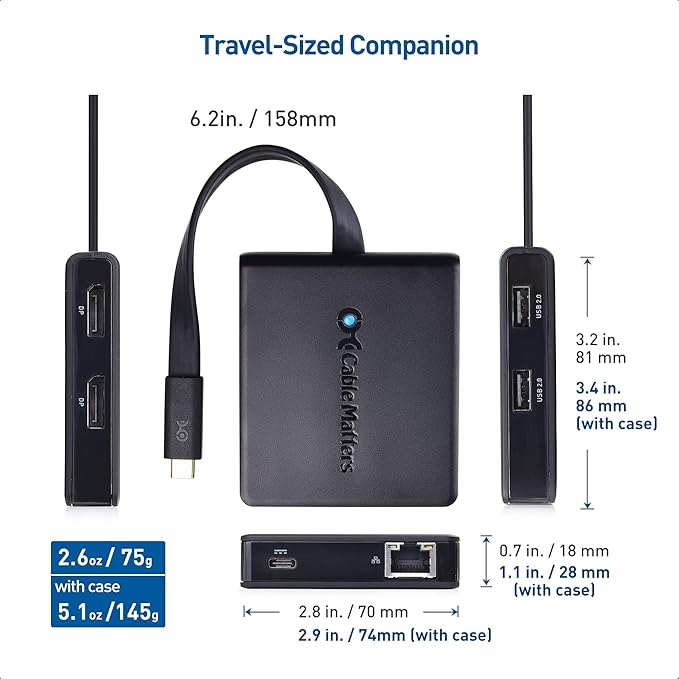 Cable Matters Dual Monitor USB C Hub (USBC Dock) with Dual 4K DisplayPort, 2X USB 2.0, Ethernet, and 60W Charging - Thunderbolt 4 / USB4 / Thunderbolt 3 Port Compatible for Windows and Linux.