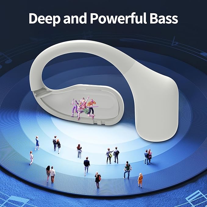 Wireless Bluetooth Headphones - 24H Playtime, Touch Control Sports Earbuds with Earhooks, IPX7 Waterproof, Over-Ear for Running, White