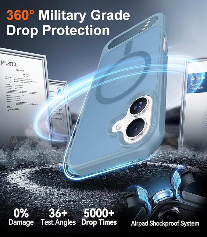 Magnetic Compatible with iPhone 16 Case, [Built-in Invisible Kickstand][Compatible with MagSafe][Military Grade Shockproof] Slim Translucent Matte Phone Case for iPhone 16 6.1"