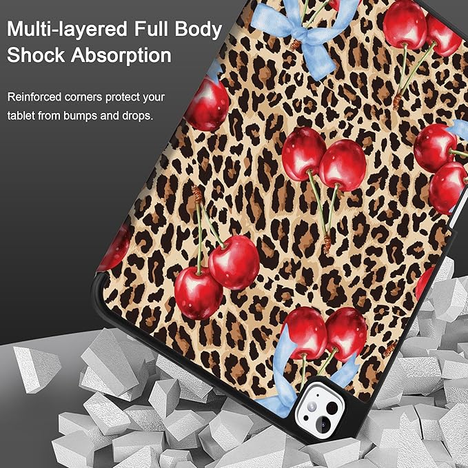 DONGKE Case for iPad Pro 11 inch (M5 2025 / M4 2024, 6th & 5th Generation) – [Built-in Pencil Holder] Ultra Slim PU Leather Trifold Stand Cover with Soft TPU Back, Auto Wake/Sleep, Leopard