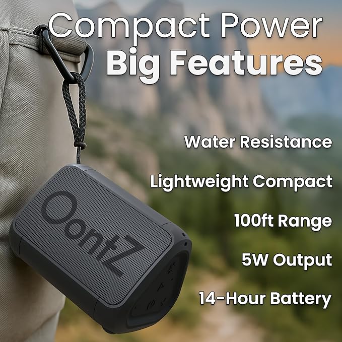 OontZ Angle Solo Portable Bluetooth Speaker - Ultra Portable, 14 Hours of Playtime, 100ft Wireless Range, Waterproof, Budget-Friendly Speaker for Travel, Outdoor or Home, Great Gift (Black)