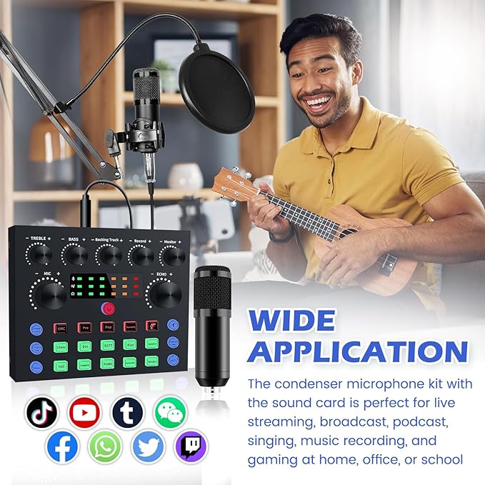 Podcast Equipment, Podcast Equipment Bundle with BM-800 Microphone & V8s Sound Card, Recording Studio Equipment for Singing, Gaming, Live Streaming and YouTube Tiktok