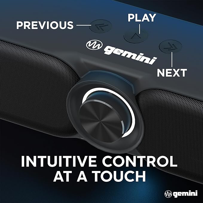 Gemini Portable Bluetooth Soundbar with FM Radio, USB & microSD Wireless Speaker with 3600mAh Battery, Multiple Input Modes, Compact Gaming & Outdoor Audio Bar (GSBR-20)